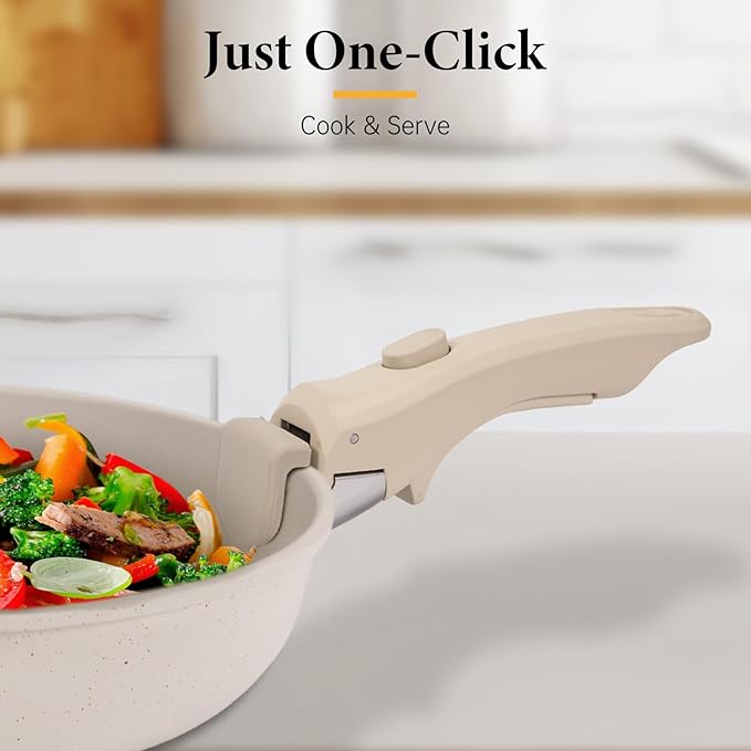 Removable Pot Handle, Universal Pan Handle, Replacement for Pots and Pans, Fits All Cookware, Includes Spoon Rest, Durable & Heat-Resistant, Cream Beige