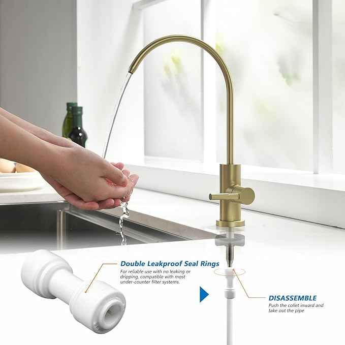 WEWE Drinking Water Faucet for Kitchen Sink, Gold Kitchen Water Filter Faucet Stainless Steel for Reverse Osmosis or Water Filtration System Beverage Non-Air Gap RO Faucet Gold Finish