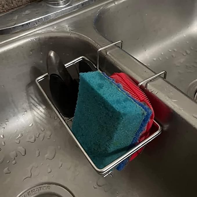 Kitchen Sponge Holder - JIANYI Stainless Steel Holder, Kitchen Sink Caddy, Dishwashing Liquid Drainer Rack - Sink Organizer for Sponge Brush Soap Towel and Sink Supplies