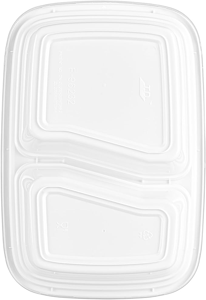 Restaurantware Asporto 32 Ounce Compartment Take Out Boxes 100 Microwavable Meal Prep Containers - 2 Compartments With Clear Plastic Lids White Plastic Food Containers Do Not Contain BPA