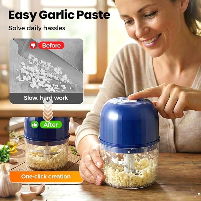 Electric Garlic Chopper, Mini Portable Veggie Chopper Garlic Grinder Onion Choppers, Wireless Electric Food Chopper Tool for Mashing Onion, Garlic, Chili, Ginger (Light Green)