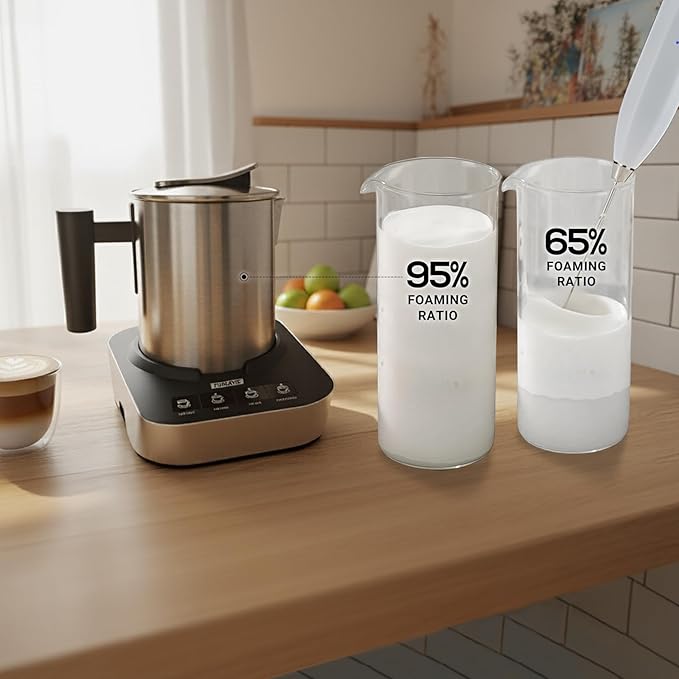4-in-1 Electric Milk Frother and Steamer, 400ml(13.5oz) Stainless Steel Pitcher with Auto Shut-Off, Hot & Cold Foam Maker and Milk Warmer for Lattes, Cappuccinos, Macchiato, Dishwasher Safe