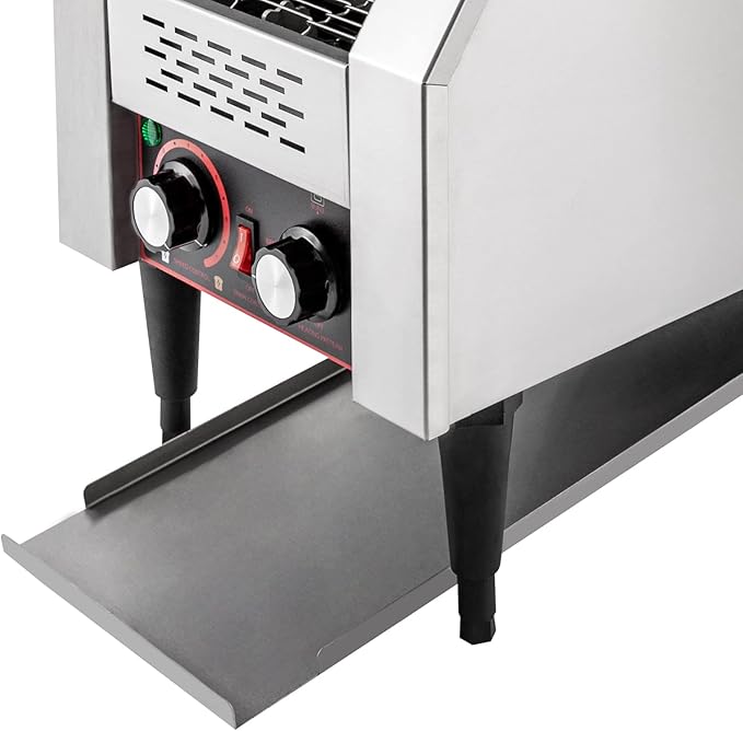 Commercial Conveyor Toaster 1300W, 150 Slices/Hour Stainless Steel Bread Oven with Dual Temp Control & Double Chutes - 7-Speed Adjustable