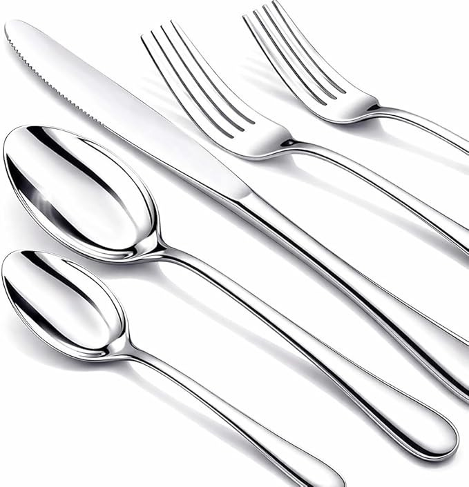 NICE KITCHEN Silverware Set, 40 Piece Stainless Steel Cutlery Sets for 8, Heavy Duty Flatware, Mirror Polished Forks Spoons and Knives Set, Reusable Utensils for Home Kitchen, Dishwasher Safe
