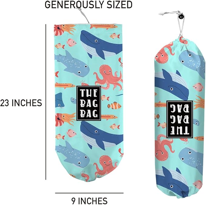 Plastic Bag Holder, Reusable Grocery Plastic Bag Holders for Home Kitchen Travelling Camping Beach Decor, use 1 Pack，Marine life