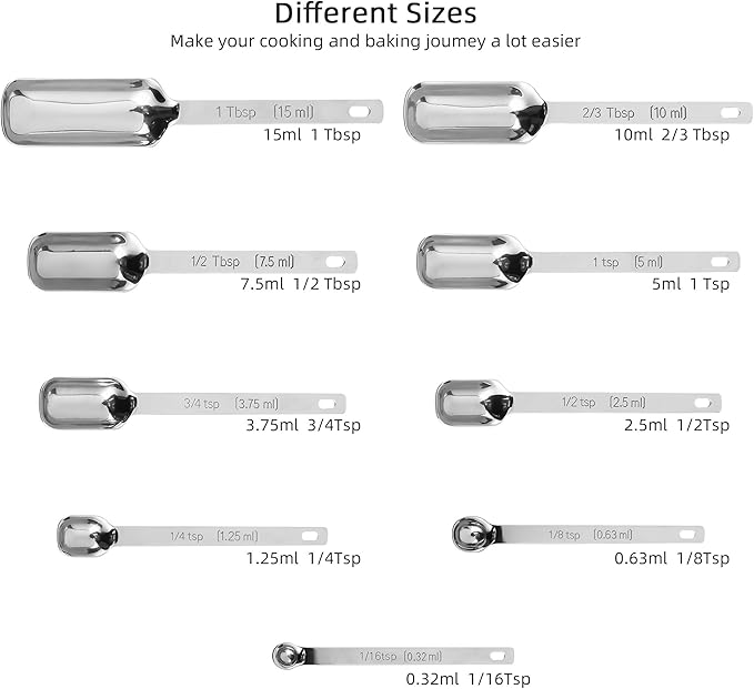 Measuring Cups and Spoons Set 17, Metric & US 18/8 Stainless Steel Measuring Cups and Spoons Set for Baking & Kitchen, Dry & Liquid Metal Measure Cup and Long Handle Spoons for Spice Jar