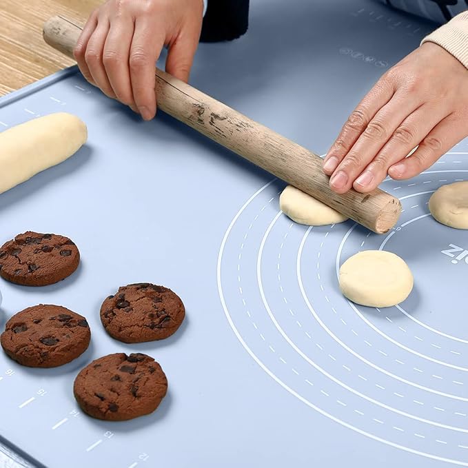 Silicone Pastry Mat 28"*20" Extra Thick Non Stick Baking Mat Food Grade Silicone Dough Rolling Bake Mat with Edge Heightening Blue