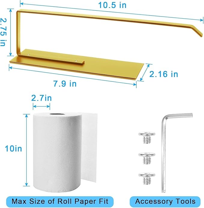 Paper Towel Holder Gold, Magnetic Paper Towel Holder for Fridge, Toilet Paper Roll Holder Magnet Paper Towel Rack Wall Mount Fridge Organizer for Golden Bathroom Kitchen Dorm Room RV Essentials, 2Pack