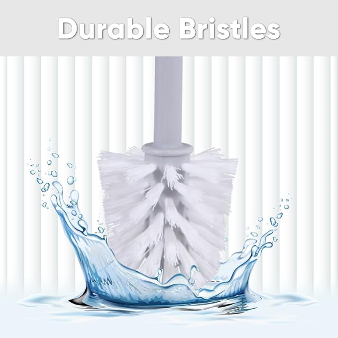 Superio Ribbed Collection - Decorative Plastic Toilet Bowl Brush and Holder Set, White (1 Pack) Cleaner Scrubber for Bathroom