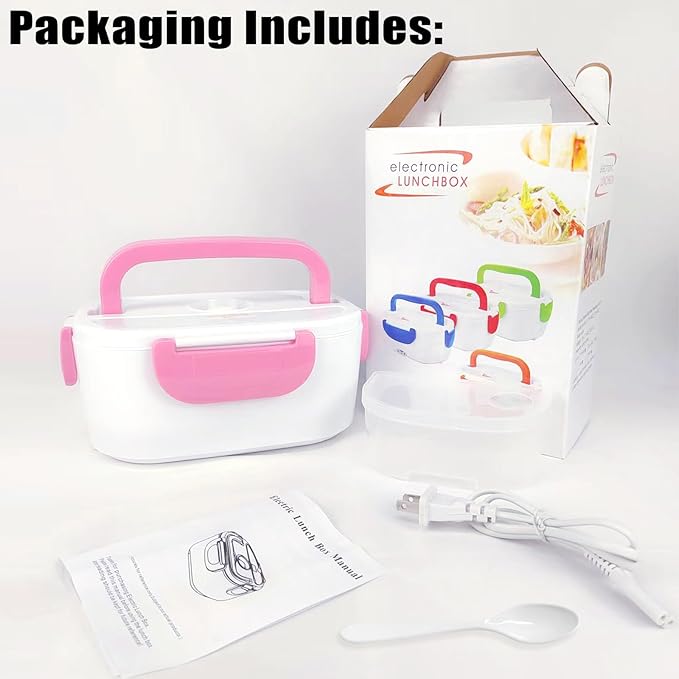 INVODA Lunch Box Food Heating Lunch Hot Box Portable Insulated Bento Box Electric Lunch Container for Office Travel Home 110V (Pink)