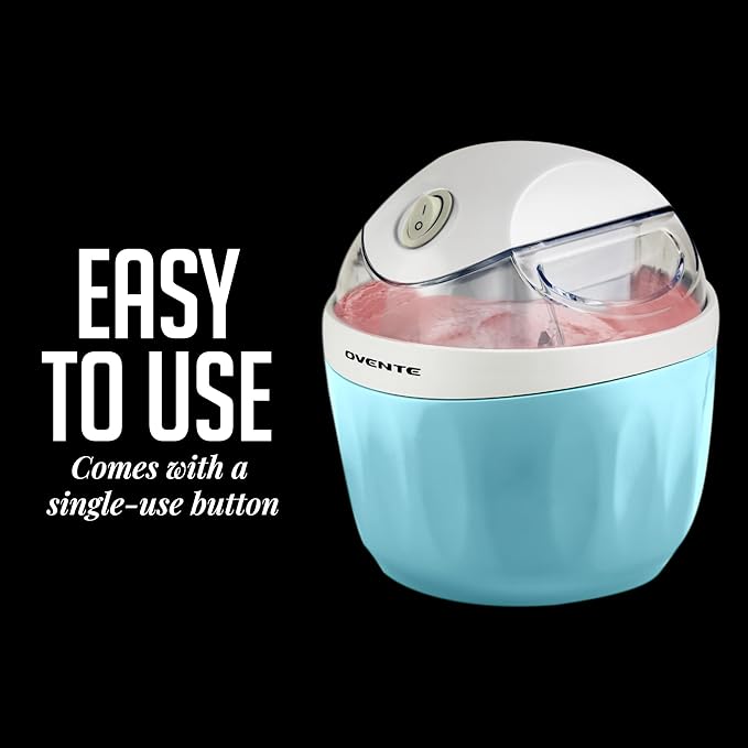 OVENTE Electric Ice Cream Maker with Easy-Lock Lid, 1QT Freezer Bowl for Healthy & Homemade Frozen Yogurt, Sorbet and Gelato, Mini Kitchen Appliance Ideal for Summer Desserts for Kids, Blue ICM110BL