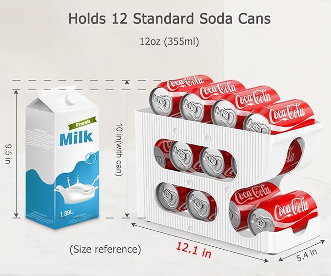 Sotfamily Soda Can Organizer for Pantry/Fridge, Automatic Rolling Pop Can Dispenser/Storage/Holder/Container for Refrigerator or 12" Deep Shelf, Space-Saving Drink Organizer for 24 Standard Cans
