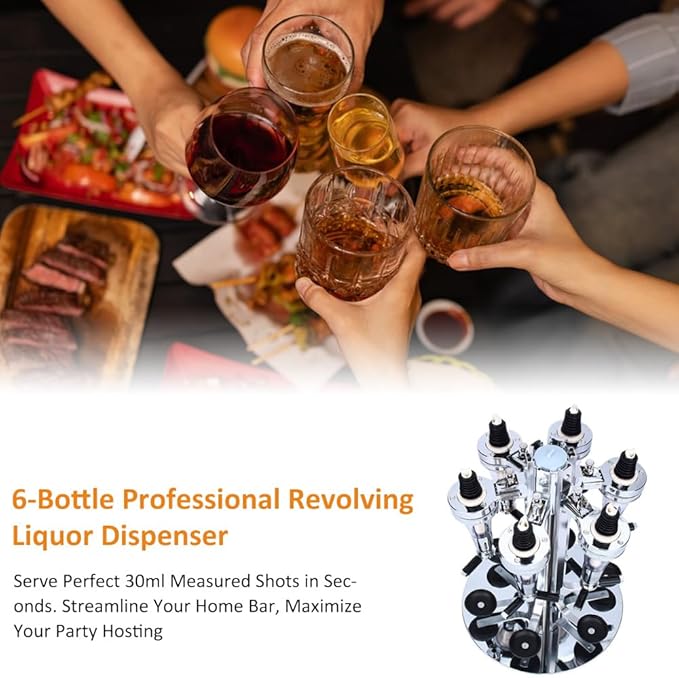 Liquor Dispenser, Alcohol Bar Rotating Liquor Holder Stainless Steel 6 Bottle Professional Revolving Liquor Dispenser