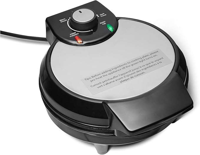 Amazon Basics Waffle Iron, Mini Belgian Waffle Maker with Round 8-Inch Ceramic Nonstick Plate, Adjustable Browning Control, Cool Touch Handle, Vertical Storage, 8 Inches, Black