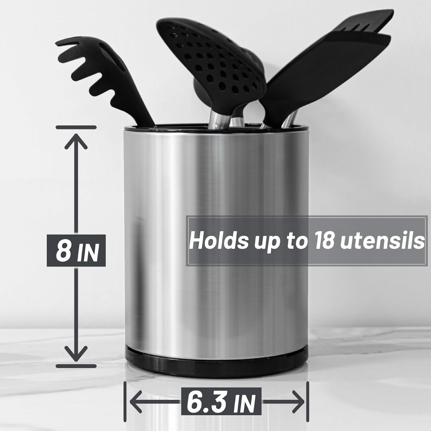 Kitchen Utensil Holder for Countertop 360° Rotating Utensil Caddy Extra Large Utensil Crock Cooking Utensil Holder for Kitchen Counter