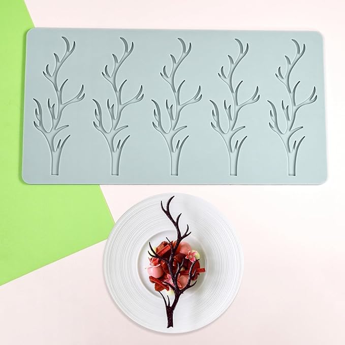 TUKE 3D Branch Silicone Tuile Fondant Mold for Baking, Polymer Clay, Sugar Craft - Hollow Candy Lace Design (9.52x4.92x0.12inch)