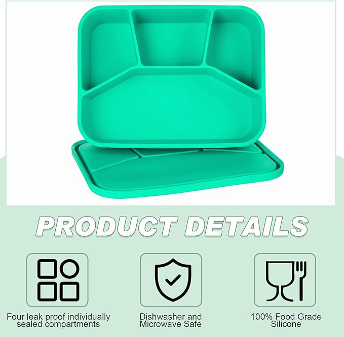 Ziliny 4 Pcs Silicone Bento Box Reusable Lunch Container Smooth Leak Proof Lunch Box Rectangle Bento Boxes for Adult Work Travel Food Meal Compartment Storage, 4 Colors (Brilliant Color)