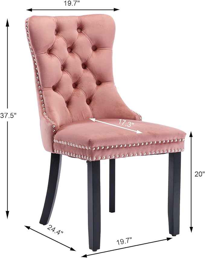 Pink Velvet Dining Chairs Set of 4, Upholstered Dining Room Chairs with Back Ring Pull Trim and Solid Wood Legs, Tufted Wingback Kitchen Chairs for Dining Room,Living Room,Kitchen(Pink)