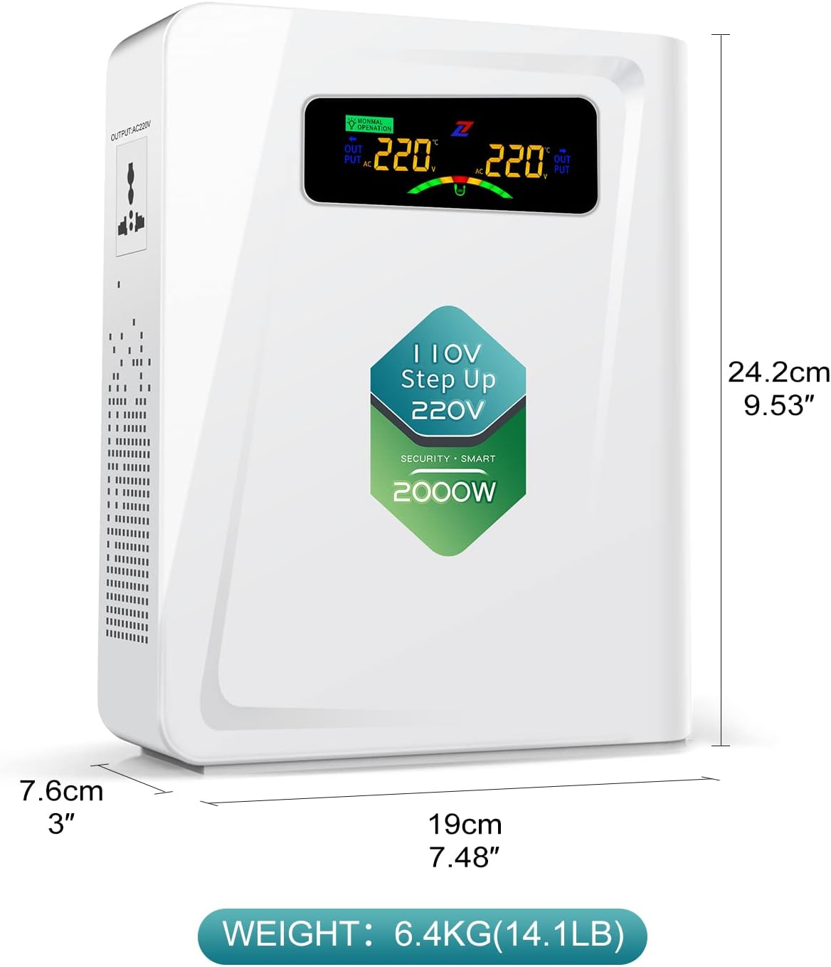 Step Up Transformer 110v to 220v 2000w Voltage Converter, 120v to 240v, No Noise,Suit for Juicer, Chocolate Machine and Other Appliances ，Using 220V Asia Euro Appliance in US