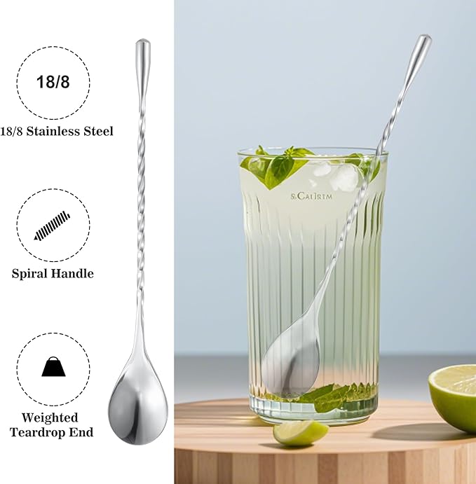 BARsics 24oz Stainless Steel Bar Cocktail Shaker, 1oz/2oz Jigger and 8" Mixing Spoon