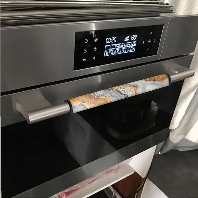 Refrigerator Door Handle Covers Set of 6 Neoprene Kitchen Appliance Handle Anti-Dust Protector for Fridge Microwave Kitchen Cabinet Stove Dishwasher, Gray Gold Marble Print