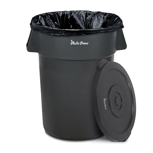 PLASTIC PRINCE 32 Gallon Round Trash Can Container with Lid Gray Plastic Commercial Garbage Bin for Home Garage Restaurants Warehouses