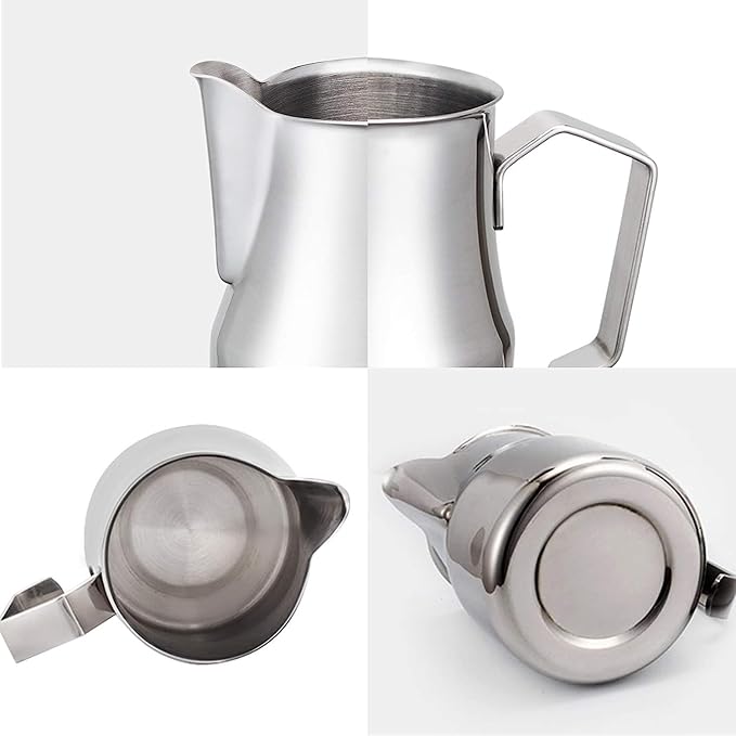 Easyworkz Espresso Steaming Pitcher Stainless Steel 15 oz Latte Art Cup, Bundled with Easyworkz Retro Stainless Steel Coffee Spoon with Black Walnut Handle,10g - Measuring Spoon