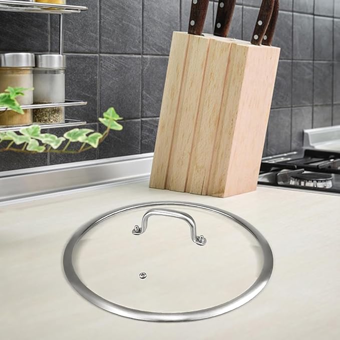 Universal Pan Lid 32cm/12 Inch - Tempered Glass Lid for Pots Pans Skillets Cooking Lids with Handle, Shatterproof Cover for Cast Iron & Silver Cookware