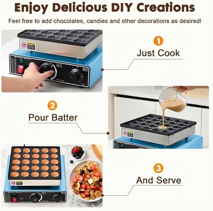 Commercial Mini Dutch Pancake Maker,25PCS Dorayaki Maker,Non-stick Dutch Poffertjes Grill,Stainless Steel Muffin Waffle Maker,Electric Hotcakes Machine for Breakfast,Snacks,Desserts