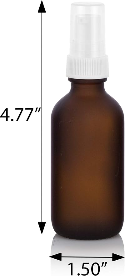 JUVITUS 2 oz / 60 ml Frosted Amber Glass Boston Round White Treatment Pump Empty Bottle Containers (24 pack) + Funnel