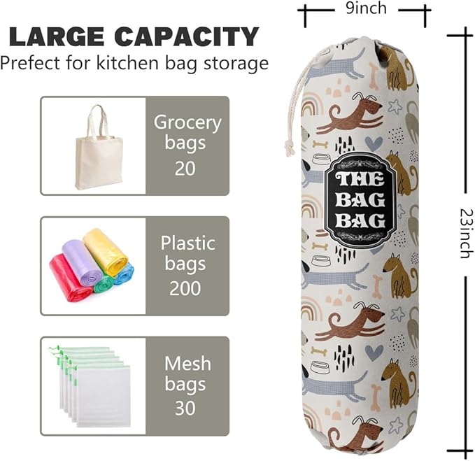 The Bag Bag Grocery Bags Holder Organizer, Wall Mount Plastic Storage Container Dispenser, Pet Lovers' Home Kitchen Bags, Ideal Gifts For Women, Dog Mom, Dad
