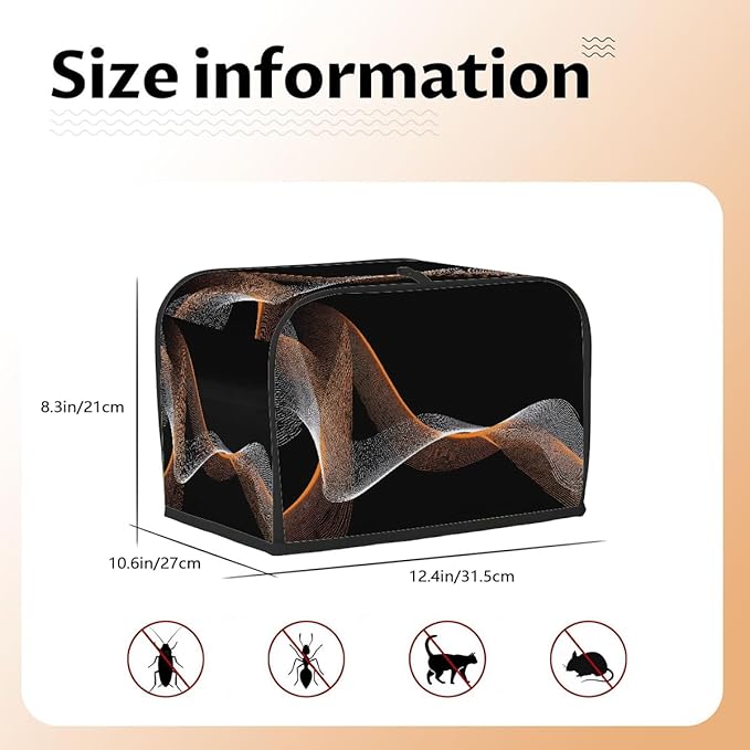 4 Slice Toaster Cover,Abstract Glowing Spiral Lines On Black Small Kitchen Appliance Bread Machine Cover with Pockets,Dust & Fingerprint Protection