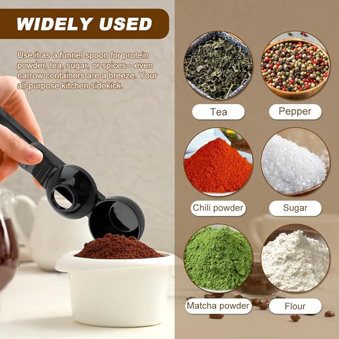Coffee Scoop & Funnel for K-Cups Reusable, Coffee Spoon with Slide Scoop Measuring Scoo p with Funnel for Filling Water Bottles for Ground Coffe e Protein Powder without Spilling (black2)