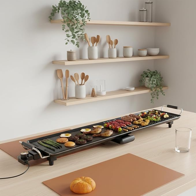Costzon 39.5" Electric Griddle, 1400W Nonstick Extra Large Griddle, Long Table Top Grill w/4-Level Temp & Drip Tray, Indoor Outdoor Cooking Plates Teppanyaki Grill for Pancake, BBQ, Camping Gatherings
