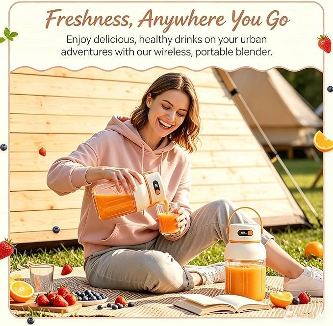 Portable Electric Juicer Cup with Zero Cord Hasslem, USB-C Rechargeable Electric Blender with Straw, Easy Clean & Leakproof, Wireless Juicer Cup for Home Gym Office Outdoor (1200ml)
