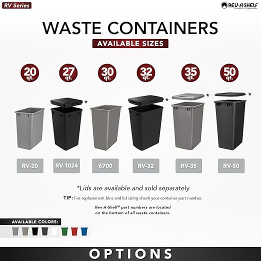 Rev-A-Shelf Polymer Replacement 27 Quart Trash Bin Recycle Waste Garbage Container for Kitchen Cabinet Pullouts, Blue, 2 Pack, RV-1024-22-2