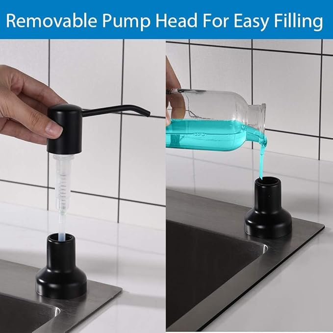 Built in Soap Dispenser for Kitchen Sink, Kitchen Soap Dispenser Stainless Steel Pump Set for Dish Soap or Lotion with 47" Extension Tube and 500ml Bottle (Black Matte)