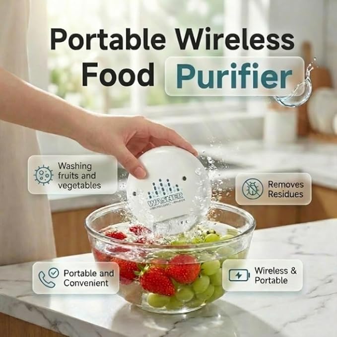 Fruit and Vegetable Washing Machine, Wireless Portable Food Cleaning Machine, Titanium Electrolysis Automatic Vegetable Cleaner for Home Kitchen (White)