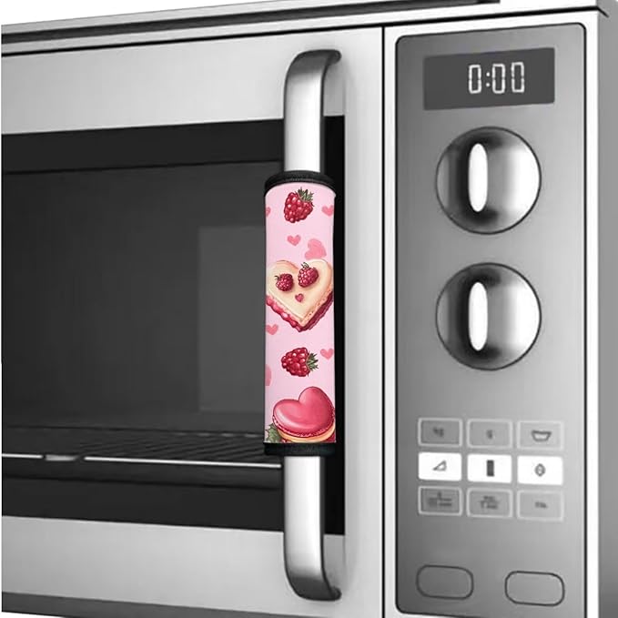 Cute Fridge Door Handle Covers Pack of 6 Kitchen Appliance Decor Handles Waterproof Door Cloth Protector for Refrigerator Cabinet Dishwasher, Berry Love Heart Shaped Cake Pink