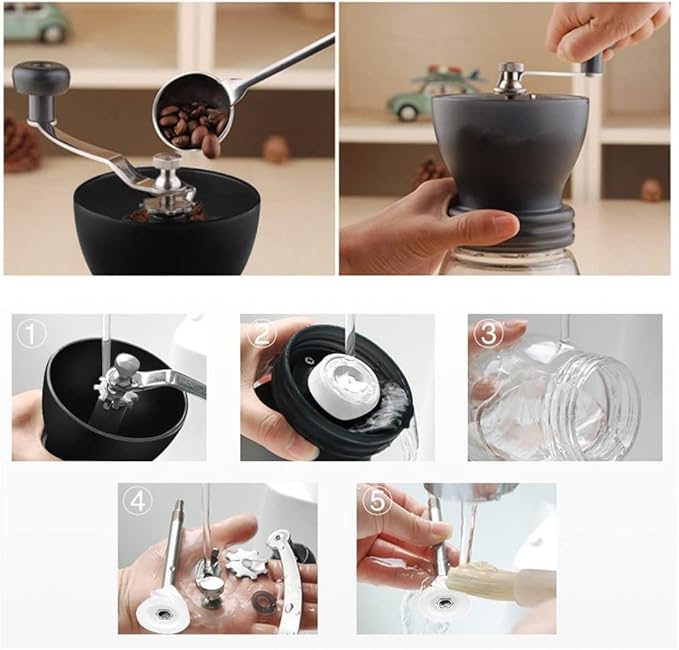 VIA CREMA Manual Coffee Grinder with Ceramic Burr and Glass Container for Espresso Beans