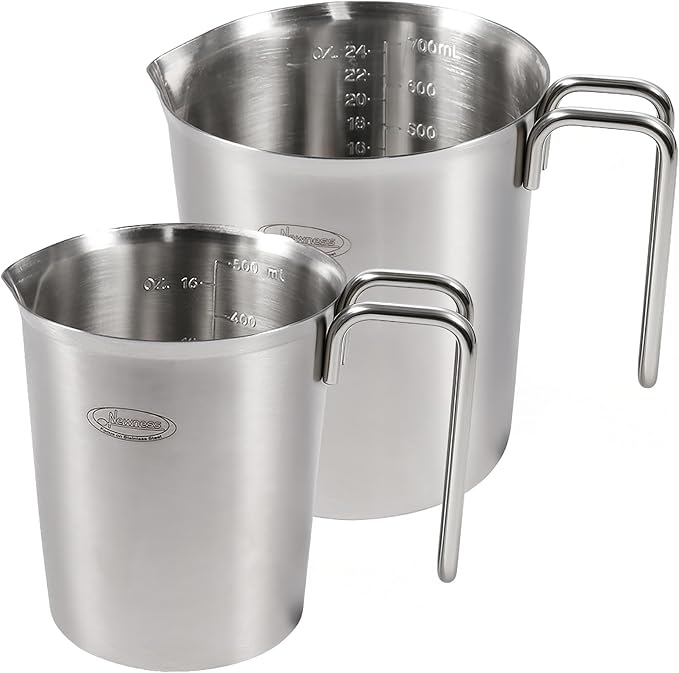 Newness 2-Pack Stainless Steel Measuring Cups Set, (3 Marking Including Cup/ML/Oz Scale) (2 & 3 Cup) Metal Measuring Cup with Handle For Prepping, Baking and Cooking, Dishwasher, Microwave Safe