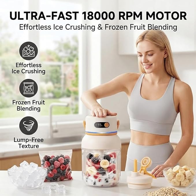 Portable Electric Juicer Cup with Zero Cord Hassle, USB-C Rechargeable Electric Blender with 18000 RPM Motor, Portable Wireless Juicer Cup for Home, Gym, Office and Outdoor (800ml 2pcs)