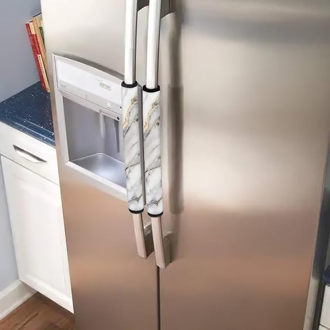 Refrigerator Door Handle Covers Set of 6, Antiskid for Fridge Oven Dishwasher Keep Your Kitchen Appliance Clean from Smudges, Food Stains for Home Decoration, White Grey Gold Marble