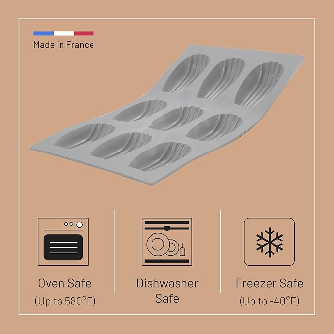 de Buyer ELASTOMOULE Madeleine Silicone Mold - Creates 9 Madeleines - Easy to Use & Clean - Dishwasher Safe