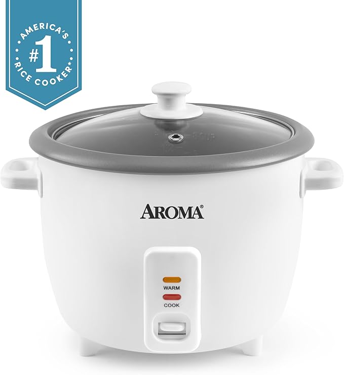 AROMA® Rice Cooker, 8-Cup (Uncooked) / 16-Cup (Cooked), Pot-Style Rice Cooker and Soup Warmer with One-Touch Control, 4 Qt, White, ARC-368NG