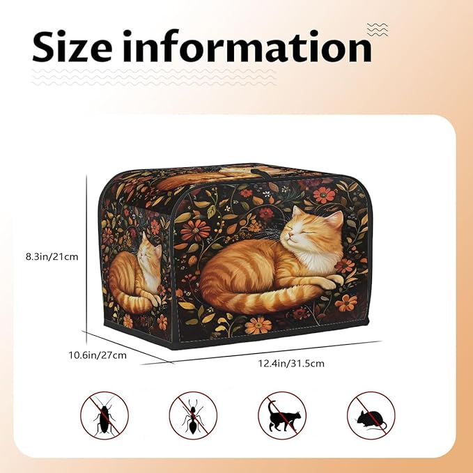 Animal Flower Cat Kitten Toaster Cover 4 Slice Dust and Fingerprint Protection Toaster Bread Maker Covers Washable Kitchen Small Appliance Covers for Kitchen Accessories Decor Bakeware Women Gift
