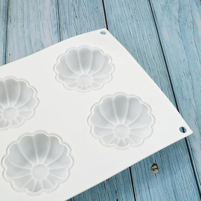 6 Holes Silicone Sunflower Cake Ice Cream Chocolate Mold Soap 3D Cupcake Bakeware Baking Dish Cake Pan Muffin Mould (Sunflower H_11.84 X6.8 X1 inch)