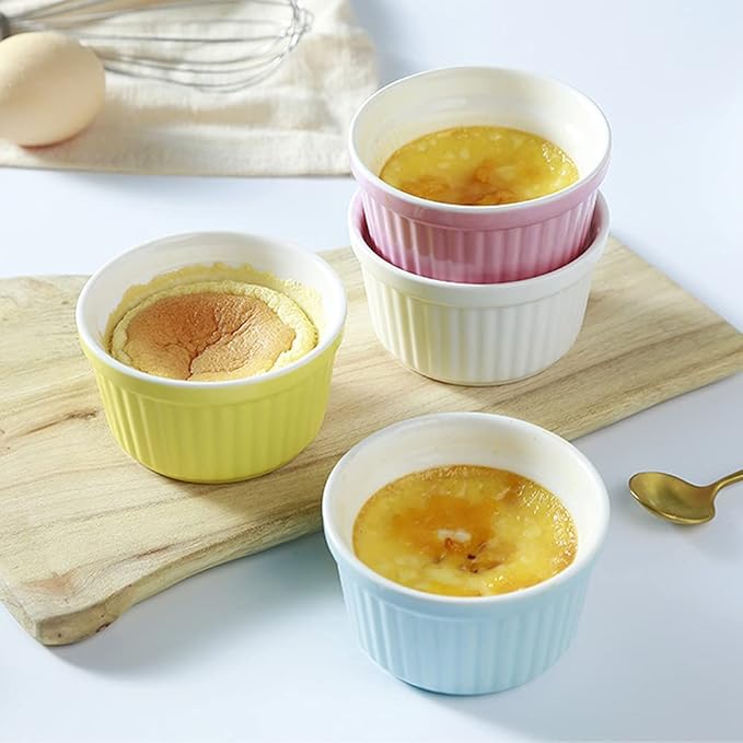 Ramekins 6oz Oven Safe,Creme Brulee Ramekin and Souffle Dishes,Porcelain Baking Bowls,Dipping Sauce Dish.Pudding Cups,Set of 6,Colorful.