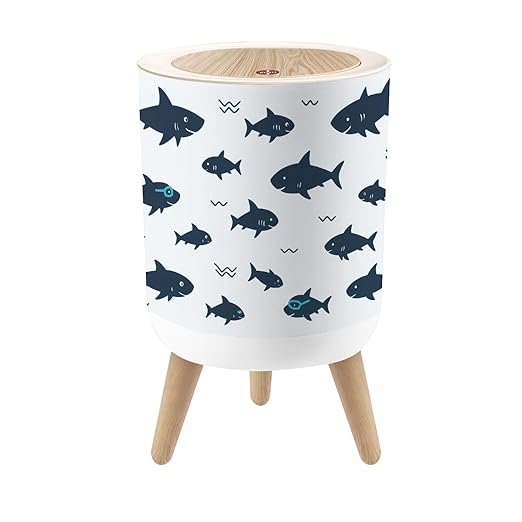 Small Trash Can with Lid Cute Shark Kids 1.8 Gallon Dog Proof Trash Can Round Garbage Can Waste Bin Wastebasket for Bathroom Bedroom Kitchen