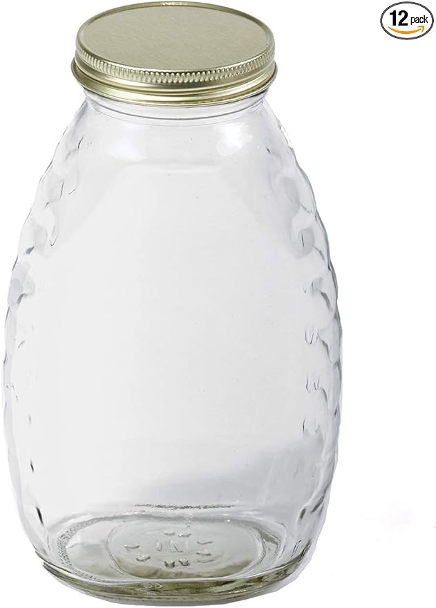 Little Giant® Glass Skep Jar | Honey Jar | Airtight Lid | Glass Bottle | 12 Pack (Clear, 16 Ounce)